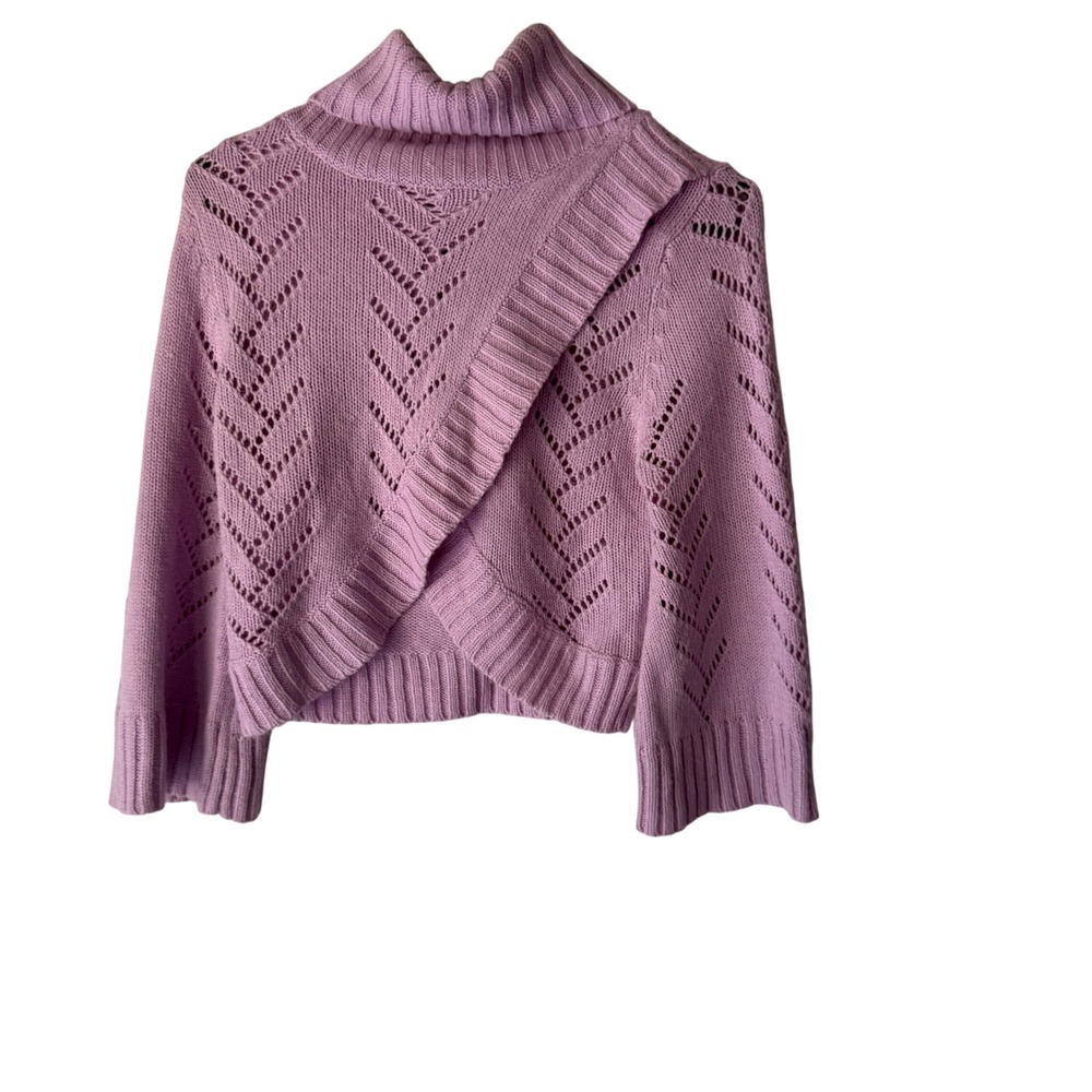 bebe Y2k Open Knit Lavender‎ Purple Mock Neck Poncho Sweater Womens M